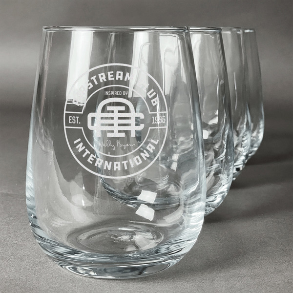 Custom Airstream Club International Logo Stemless Wine Glasses - Laser Engraved- Set of 4