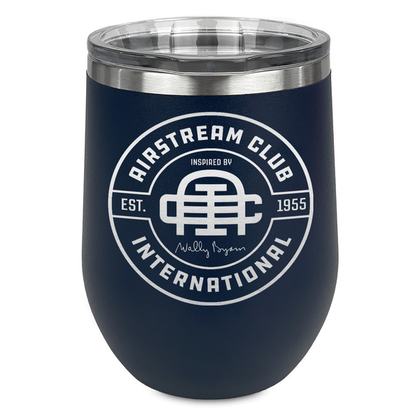 Custom Airstream Club International Logo Stemless Stainless Steel Wine Tumbler - Navy - Double-Sided