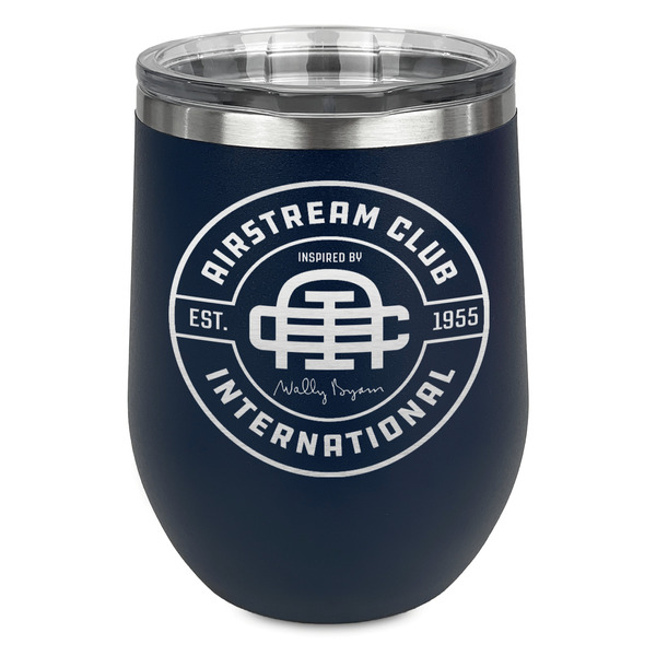 Custom Airstream Club International Logo Stemless Stainless Steel Wine Tumbler - Navy - Single-Sided