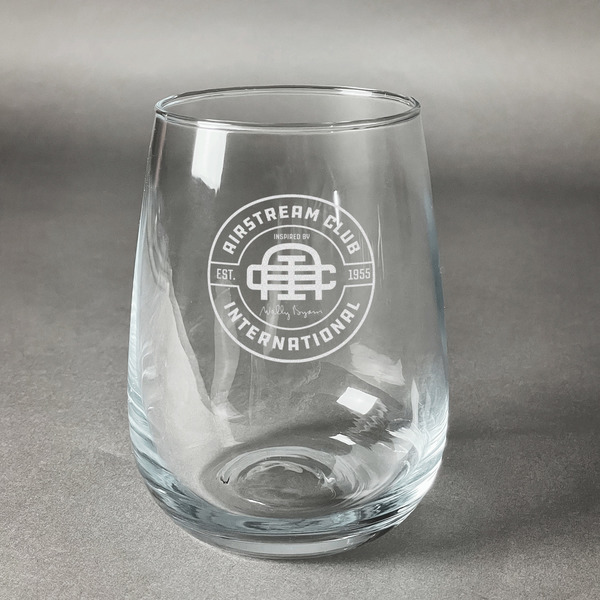 Custom Airstream Club International Logo Stemless Wine Glass - Laser Engraved- Single