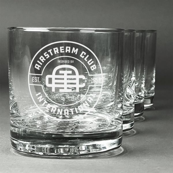 Custom Airstream Club International Logo Whiskey Glasses - Engraved - Set of 4