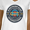 Airstream Club International Logo White V-Neck T-Shirt on Model - CloseUp