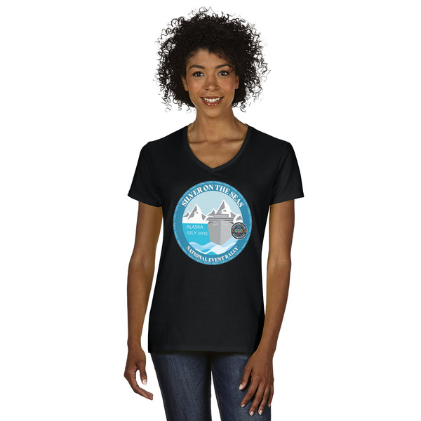 Custom Silver on the Seas Women's V-Neck T-Shirt - Black - Large