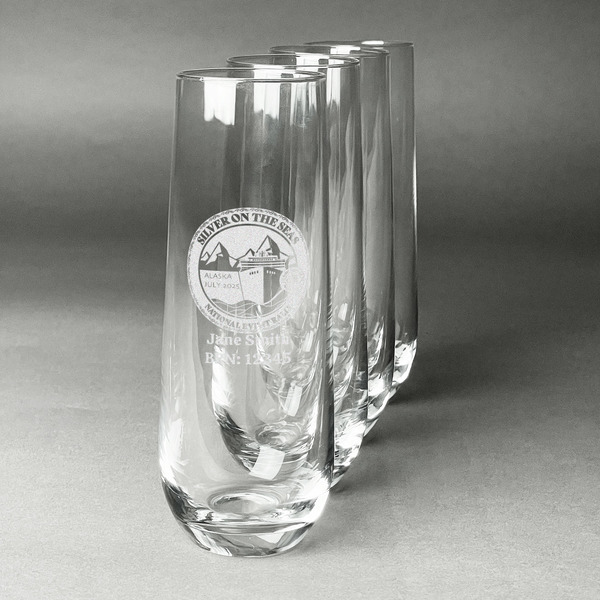 Custom Silver on the Seas Champagne Flutes - Stemless - Laser Engraved - Set of 4