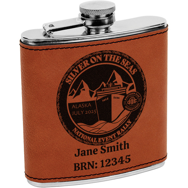 Custom Silver on the Seas Leatherette Wrapped Stainless Steel Flask