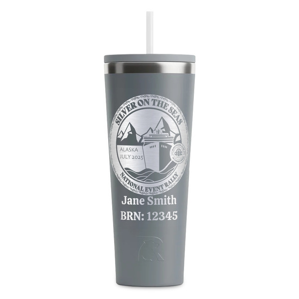 Custom Silver on the Seas RTIC Everyday Tumbler with Straw - 28oz - Grey - Single-Sided