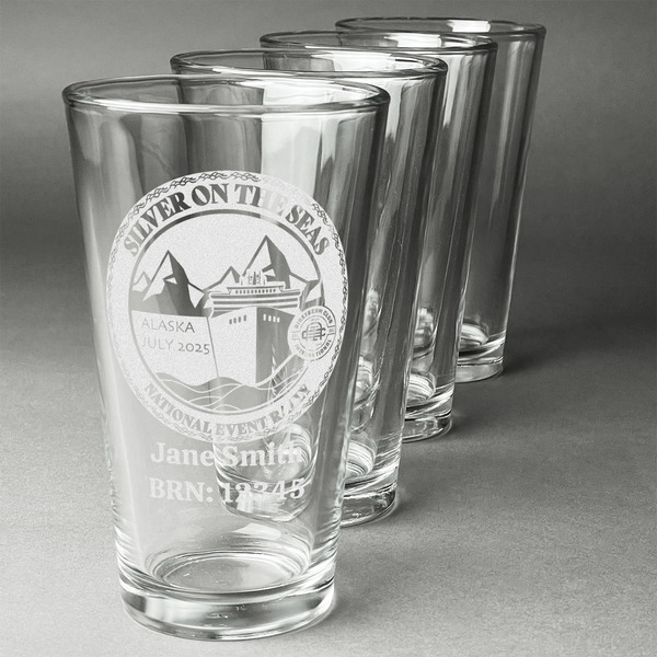 Custom Silver on the Seas Pint Glasses - Laser Engraved - Set of 4