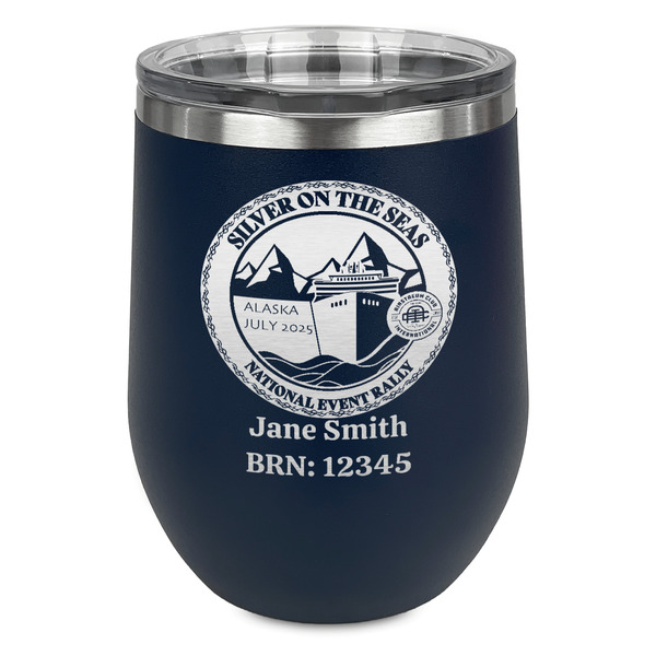 Custom Silver on the Seas Stemless Stainless Steel Wine Tumbler - Navy - Single-Sided