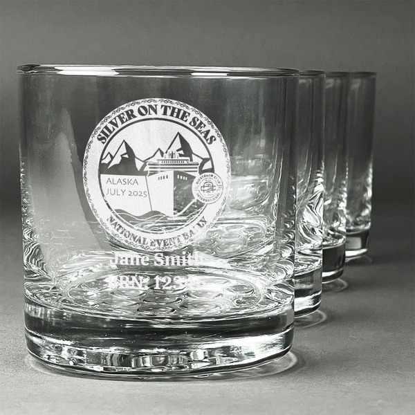 Custom Silver on the Seas Whiskey Glasses - Engraved - Set of 4