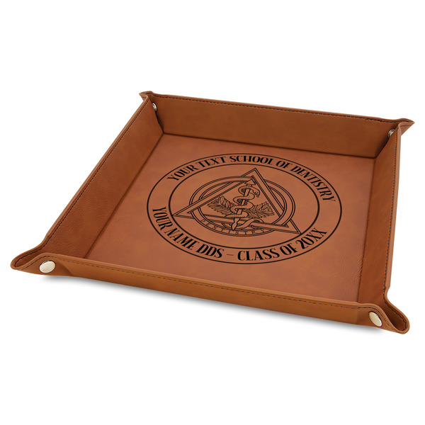 Custom Dental Insignia / Emblem Faux Leather Dice Tray - 9" x 9" - Rawhide (Personalized)