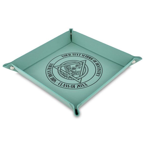 Custom Dental Insignia / Emblem Faux Leather Dice Tray - 9" x 9"  - Teal (Personalized)