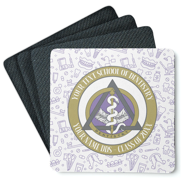 Custom Dental Insignia / Emblem Square Rubber Backed Coasters - Set of 4 (Personalized)