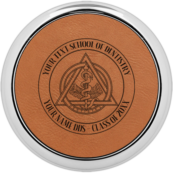 Custom Dental Insignia / Emblem Leatherette Round Coaster w/ Silver Edge - Single (Personalized)