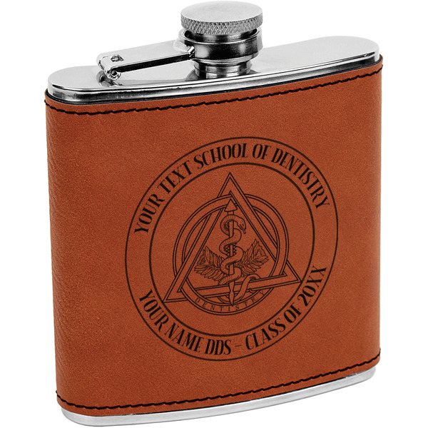 Custom Dental Insignia / Emblem Leatherette Wrapped Stainless Steel Flask (Personalized)