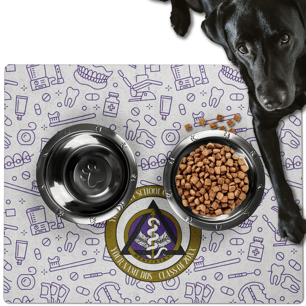 Custom Dental Insignia / Emblem Dog Food Mat - Large (Personalized)