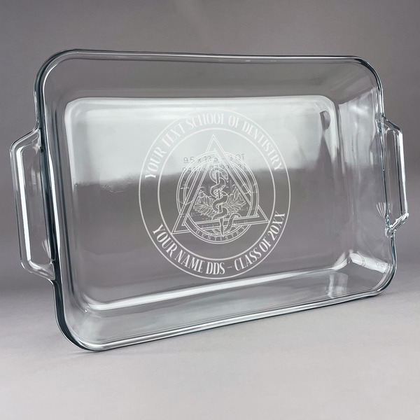 Custom Dental Insignia / Emblem Glass Baking Dish with Truefit Lid - 13in x 9in (Personalized)