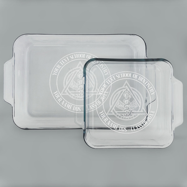 Custom Dental Insignia / Emblem Glass Baking & Cake Dish Set - 13in x 9in & 8in x 8in (Personalized)