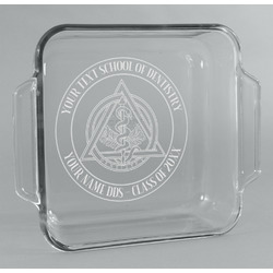 Dental Insignia / Emblem Glass Cake Dish with Truefit Lid - 8in x 8in (Personalized)