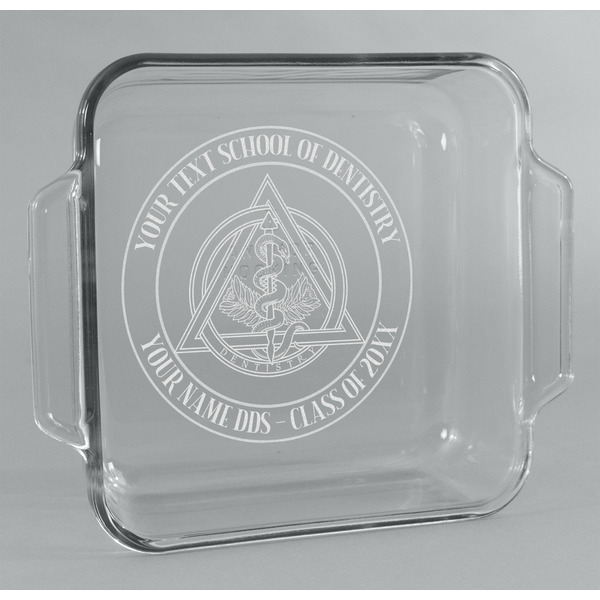 Custom Dental Insignia / Emblem Glass Cake Dish with Truefit Lid - 8in x 8in (Personalized)