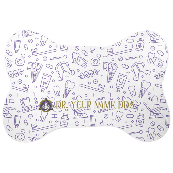 Custom Dental Insignia / Emblem Bone Shaped Dog Food Mat - Large (Personalized)