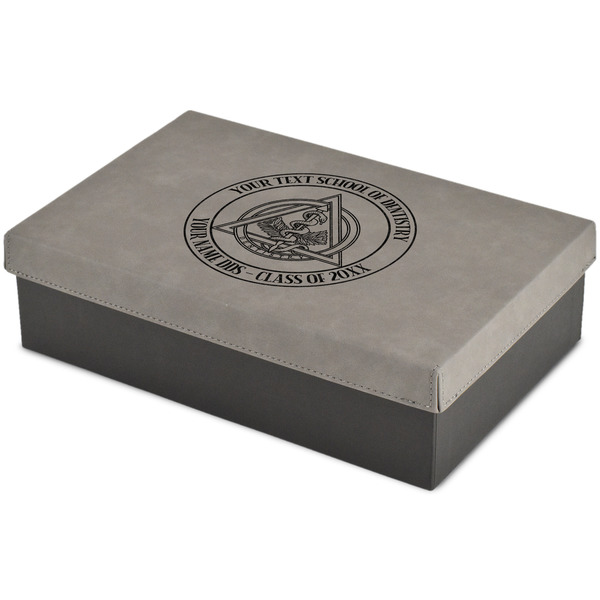 Custom Dental Insignia / Emblem Gift Box w/ Engraved Leather Lid - Large (Personalized)