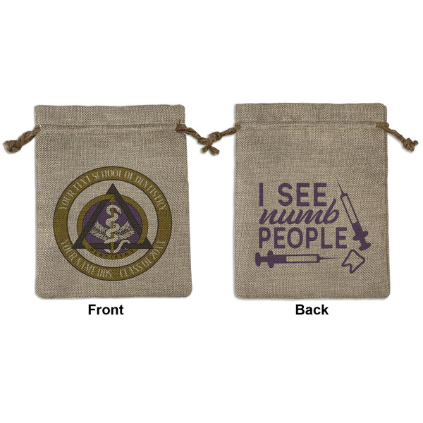 Custom Dental Insignia / Emblem Burlap Gift Bag - Medium -Double-Sided (Personalized)