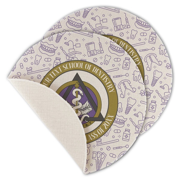 Custom Dental Insignia / Emblem Round Linen Placemats - Single-Sided - Set of 4 (Personalized)