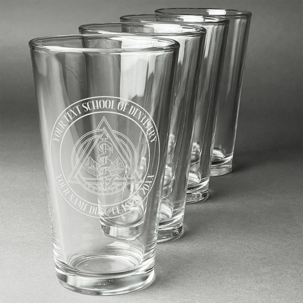 Custom Dental Insignia / Emblem Pint Glasses - Laser Engraved - Set of 4 (Personalized)