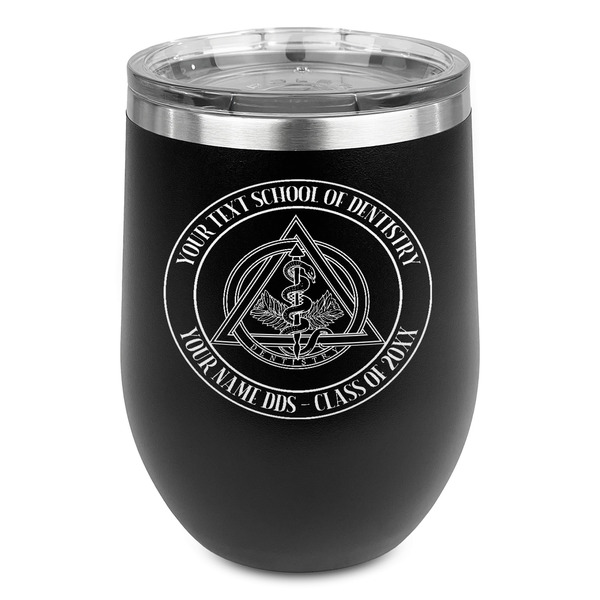 Custom Dental Insignia / Emblem Stemless Stainless Steel Wine Tumbler - Black - Double-Sided (Personalized)