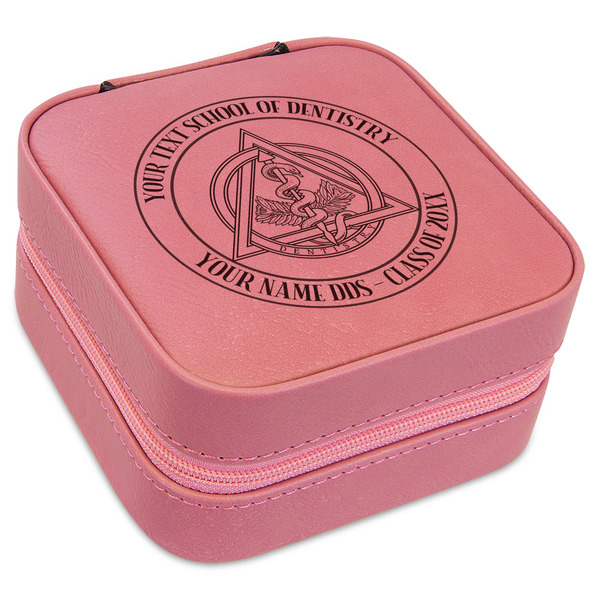 Custom Dental Insignia / Emblem Travel Jewelry Boxes - Pink Leather (Personalized)