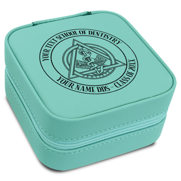 Custom Dental Insignia / Emblem Travel Jewelry Box - Teal Leather (Personalized)