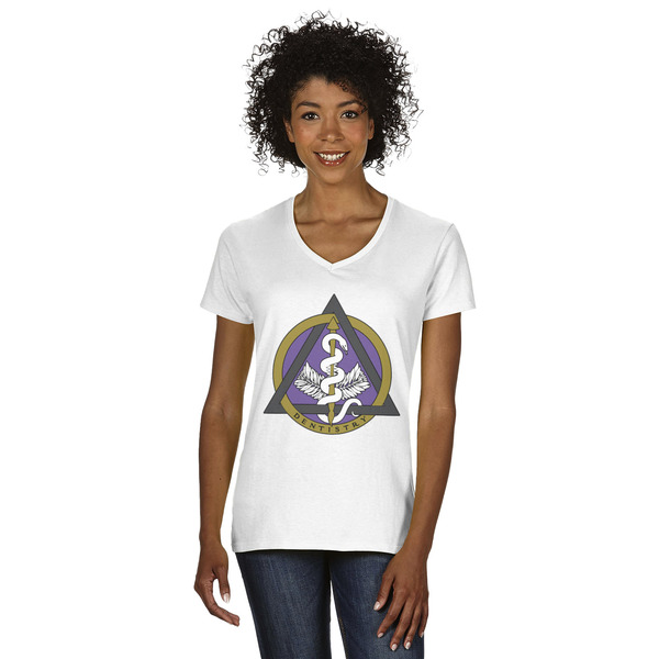 Custom Dental Insignia / Emblem Women's V-Neck T-Shirt - White - 3XL