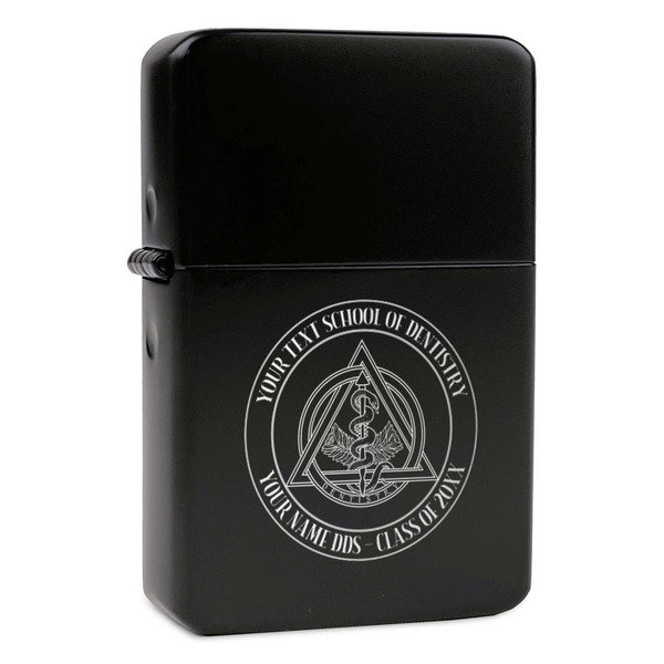 Custom Dental Insignia / Emblem Windproof Lighter - Black - Double-Sided & Lid Engraved (Personalized)