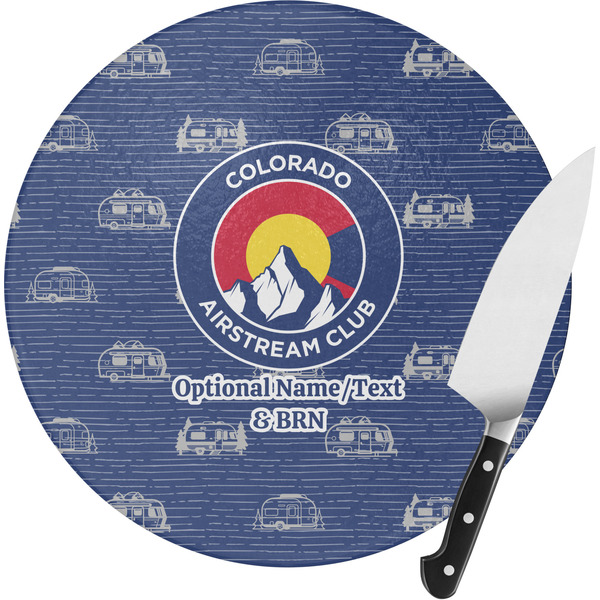 Custom Colorado Airstream Club Round Glass Cutting Board - Small