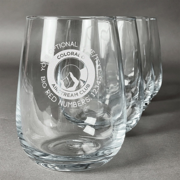 Custom Colorado Airstream Club Stemless Wine Glasses - Laser Engraved- Set of 4