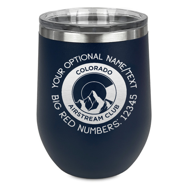 Custom Colorado Airstream Club Stemless Stainless Steel Wine Tumbler - Navy - Double-Sided