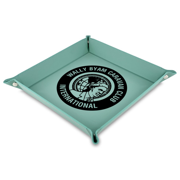 Custom WBCCI Heritage logo Faux Leather Dice Tray - 9" x 9"  - Teal