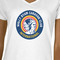 WBCCI logo White V-Neck T-Shirt on Model - CloseUp