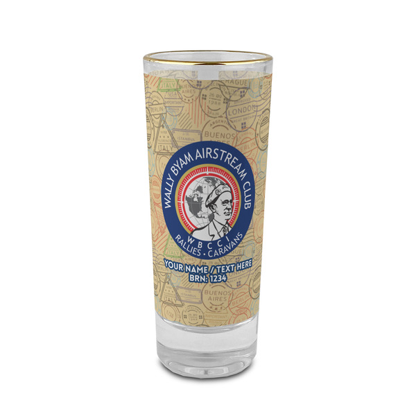 Custom Wally Byam Airstream Club logo 2 oz Shot Glass - Glass with Gold Rim