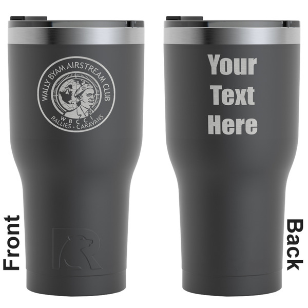 Custom Wally Byam Airstream Club logo RTIC Tumbler - Black - Laser Engraved - Double-Sided