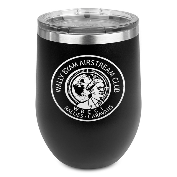 Custom Wally Byam Airstream Club logo Stemless Stainless Steel Wine Tumbler - Black - Double-Sided