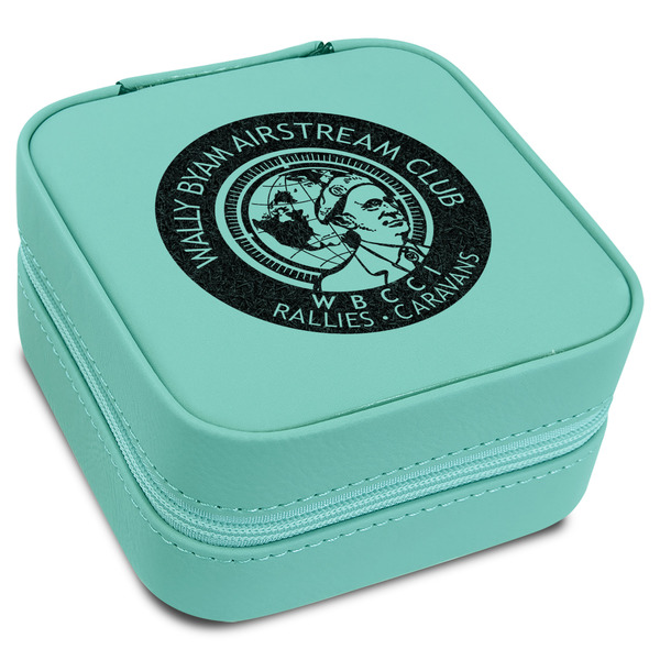 Custom Wally Byam Airstream Club logo Travel Jewelry Box - Teal Leather