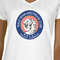 Wally Byam Airstream Club logo White V-Neck T-Shirt on Model - CloseUp