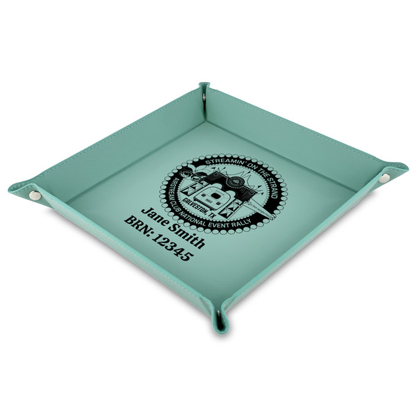 Custom Streamin' on the Strand Faux Leather Dice Tray - 9" x 9"  - Teal