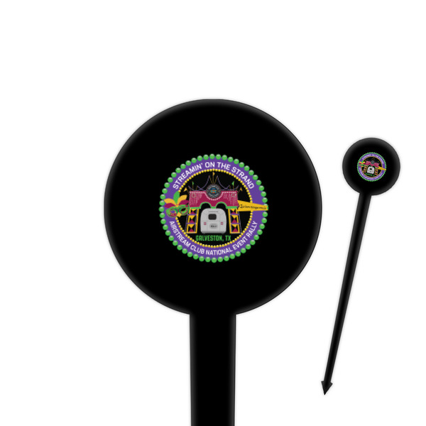 Custom Streamin' on the Strand 4" Round Plastic Food Picks - Black - Single-Sided