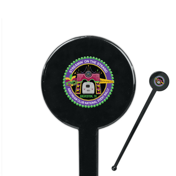 Custom Streamin' on the Strand 7" Round Plastic Stir Sticks - Black - Single-Sided