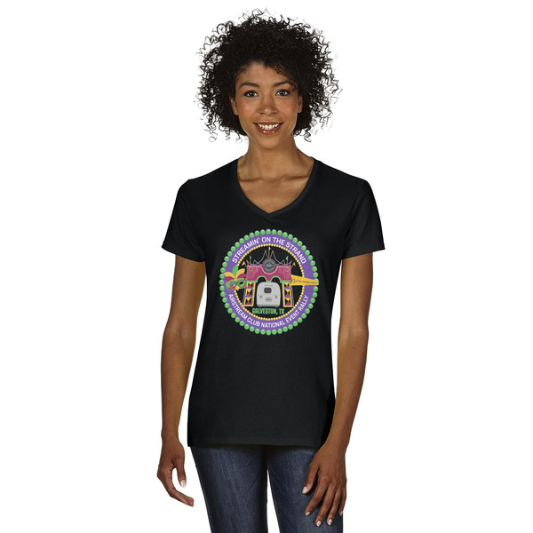 Custom Streamin' on the Strand Women's V-Neck T-Shirt - Black - 2XL