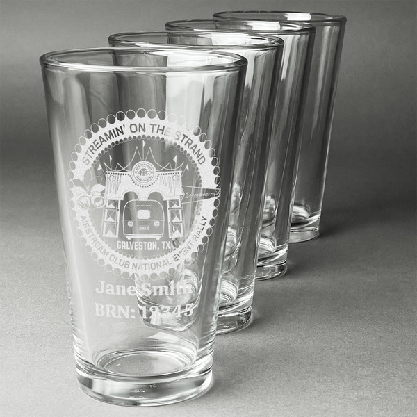 Custom Streamin' on the Strand Pint Glasses - Laser Engraved - Set of 4