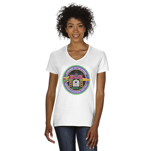 Custom Streamin' on the Strand Women's V-Neck T-Shirt - White