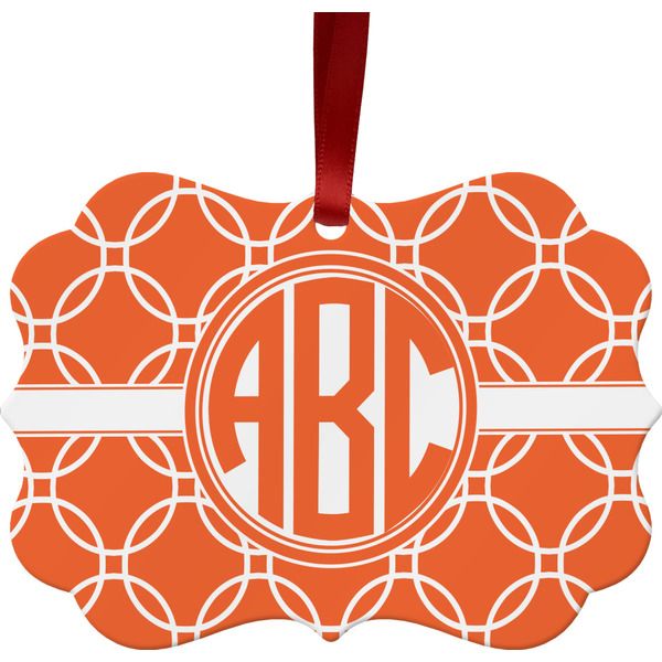 Custom Linked Circles Metal Frame Ornament - Double Sided w/ Monogram